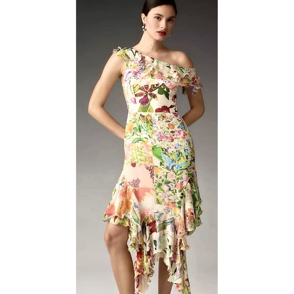 Anthropologie Mandira Wirk Off-The-Shoulder Asymmetrical Midi Dress XL Wedding